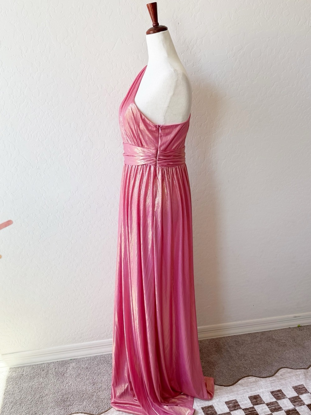Faeriesty Dressalisa Maternity One Shoulder Floor Length Pink Metallic Gown - Picture 6 of 11